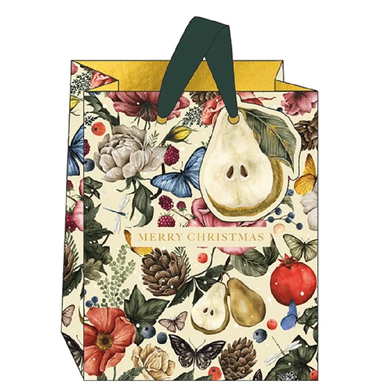 Christmas Sparkling Holiday Glow Medium Fruit and Flower Christmas Gift Bag