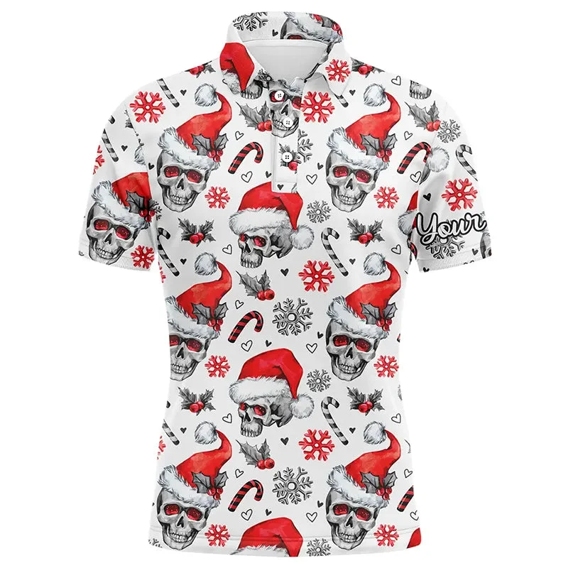 Men golf polo upf shirts funny Christmas skull pattern custom team golf polo shirts, golfer gifts NQS4407 Men golf polo upf shirts funny Christmas skull pattern custom team golf polo shirts, golfer gifts NQS4407