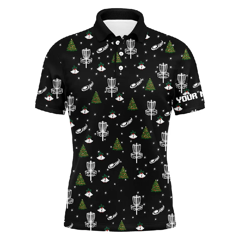 Mens golf polo shirt custom black Christmas pattern disc golf shirt for men, frisbee golf jerseys NQS6664 Mens golf polo shirt custom black Christmas pattern disc golf shirt for men, frisbee golf jerseys NQS6664