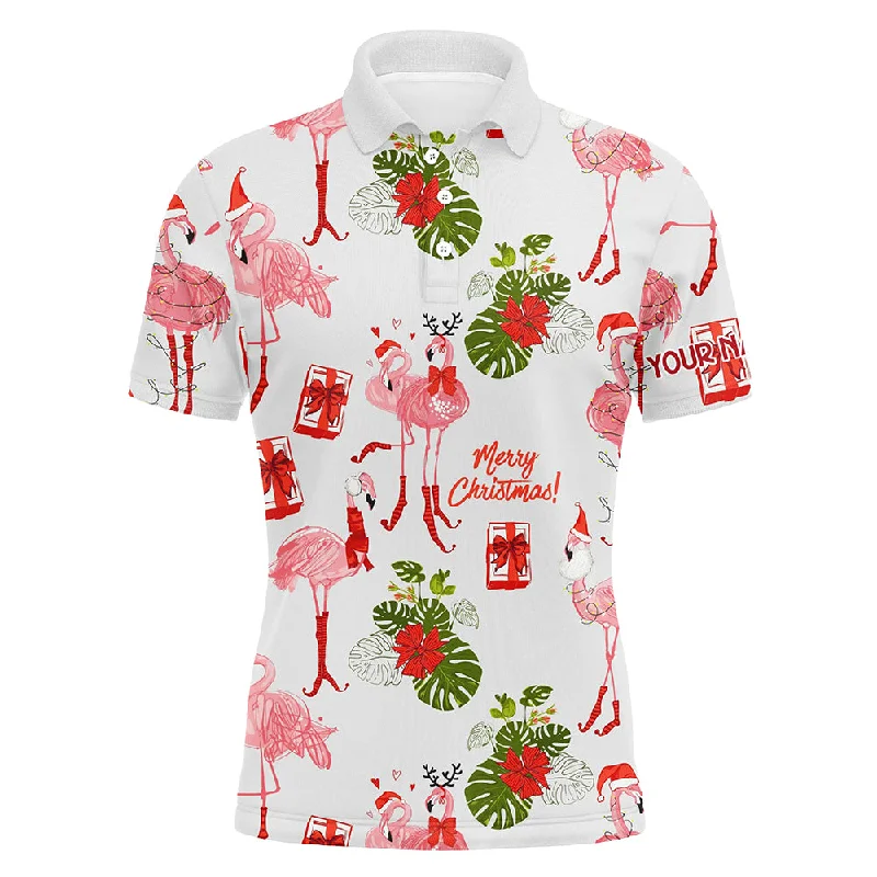 Mens golf polo shirt custom Christmas flamingo golf polos shirt for men, Christmas golf gifts NQS6651 Mens golf polo shirt custom Christmas flamingo golf polos shirt for men, Christmas golf gifts NQS6651