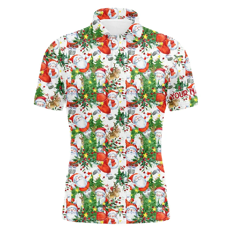 Mens golf polo shirt custom Christmas Santa Claus golf polos shirt for men, Christmas golfing gifts NQS6649 Mens golf polo shirt custom Christmas Santa Claus golf polos shirt for men, Christmas golfing gifts NQS6649