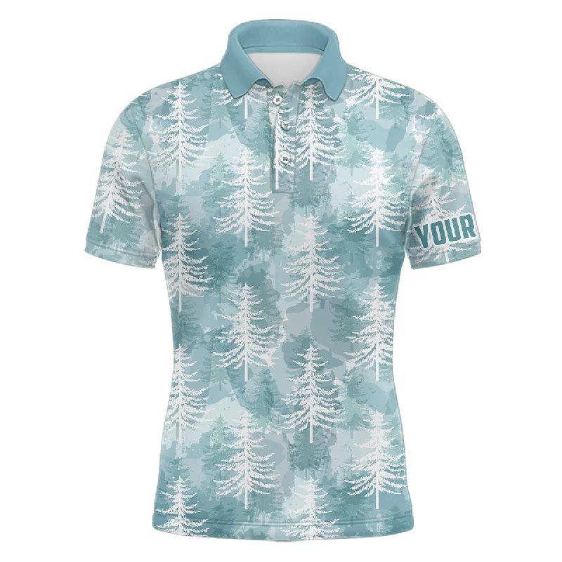 Mens golf polo shirt custom Christmas trees winter camouflage pattern golf shirt for men, golf gifts NQS6661 Mens golf polo shirt custom Christmas trees winter camouflage pattern golf shirt for men, golf gifts NQS6661
