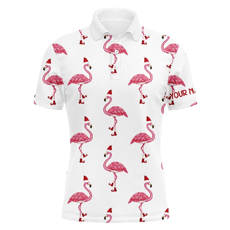 Mens golf polo shirt custom Christmas Winter flamingo Santa golf polos shirt for men, Christmas gifts NQS6650 Mens golf polo shirt custom Christmas Winter flamingo Santa golf polos shirt for men, Christmas gifts NQS6650