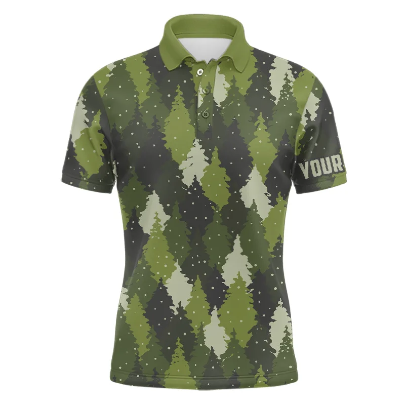 Mens golf polo shirt custom green trees camouflage Christmas golf shirt for men, unique golf gifts NQS6663 Mens golf polo shirt custom green trees camouflage Christmas golf shirt for men, unique golf gifts NQS6663