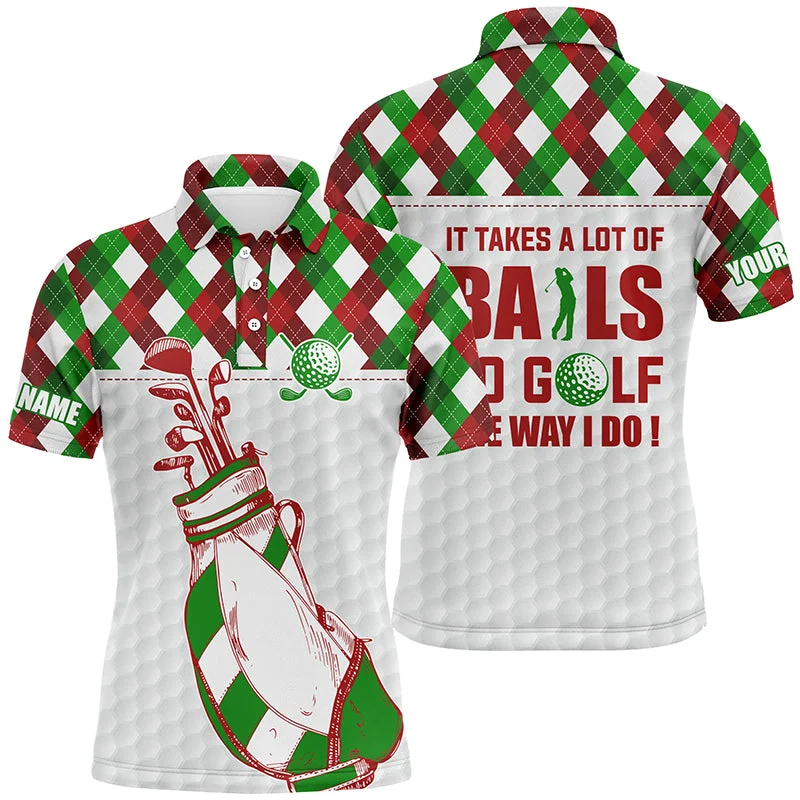 Christmas Jolly Time Mens golf polo shirt It takes a lot of balls to golf custom Christmas argyle pattern shirt for men NQS6583 Christmas Jolly Time Mens golf polo shirt It takes a lot of balls to golf custom Christmas argyle pattern shirt for men NQS6583
