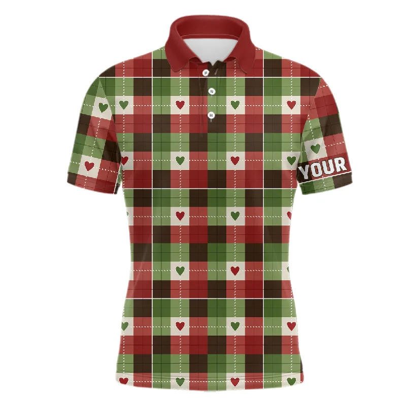 Mens golf polo shirts custom green & red Flat christmas plaid pattern shirts for mens, golfer gifts NQS6584 Mens golf polo shirts custom green & red Flat christmas plaid pattern shirts for mens, golfer gifts NQS6584