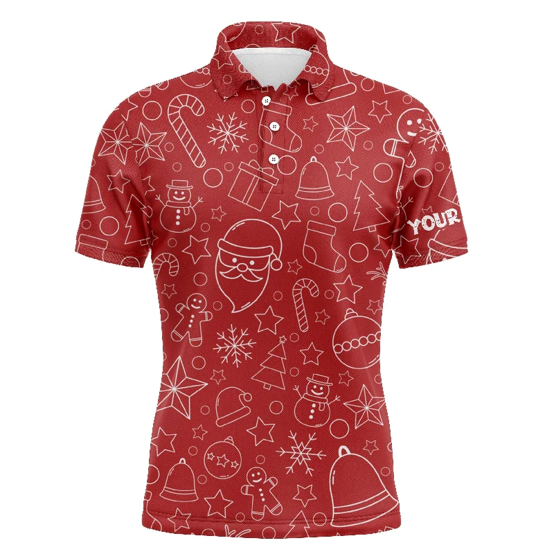 Mens golf polo shirts custom name beautiful red Xmas pattern, Christmas gifts for golf lovers NQS4437 Mens golf polo shirts custom name beautiful red Xmas pattern, Christmas gifts for golf lovers NQS4437