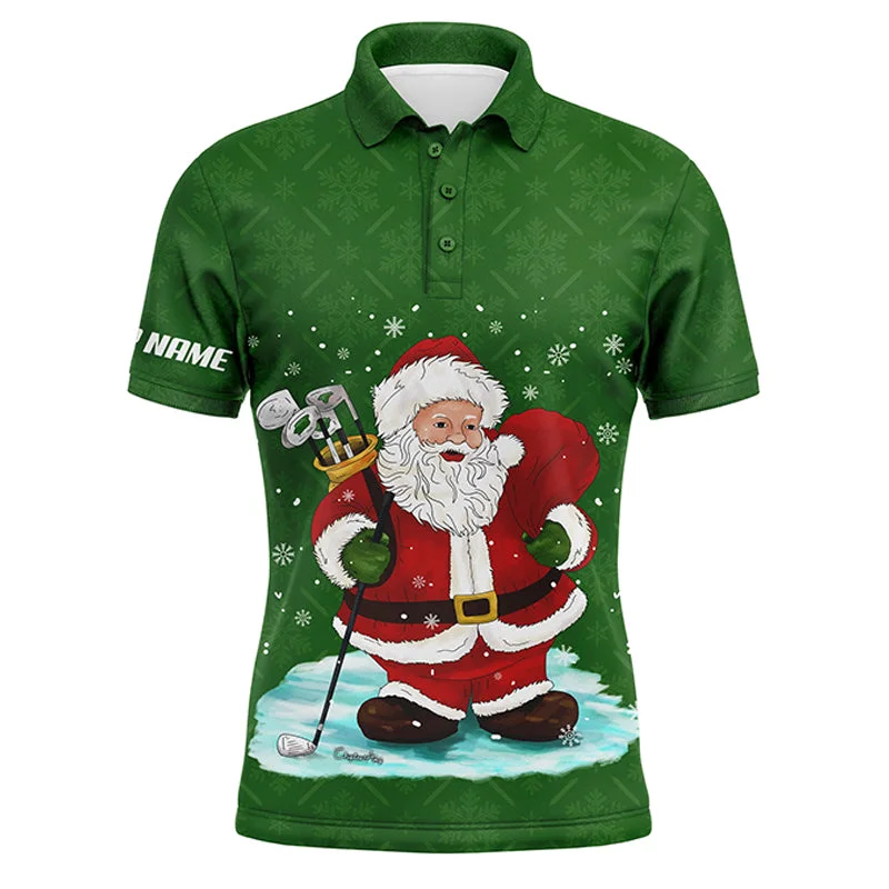 Mens golf polo shirts custom name Christmas green pattern Santa golfer, Christmas golf gift for men NQS4449 Mens golf polo shirts custom name Christmas green pattern Santa golfer, Christmas golf gift for men NQS4449