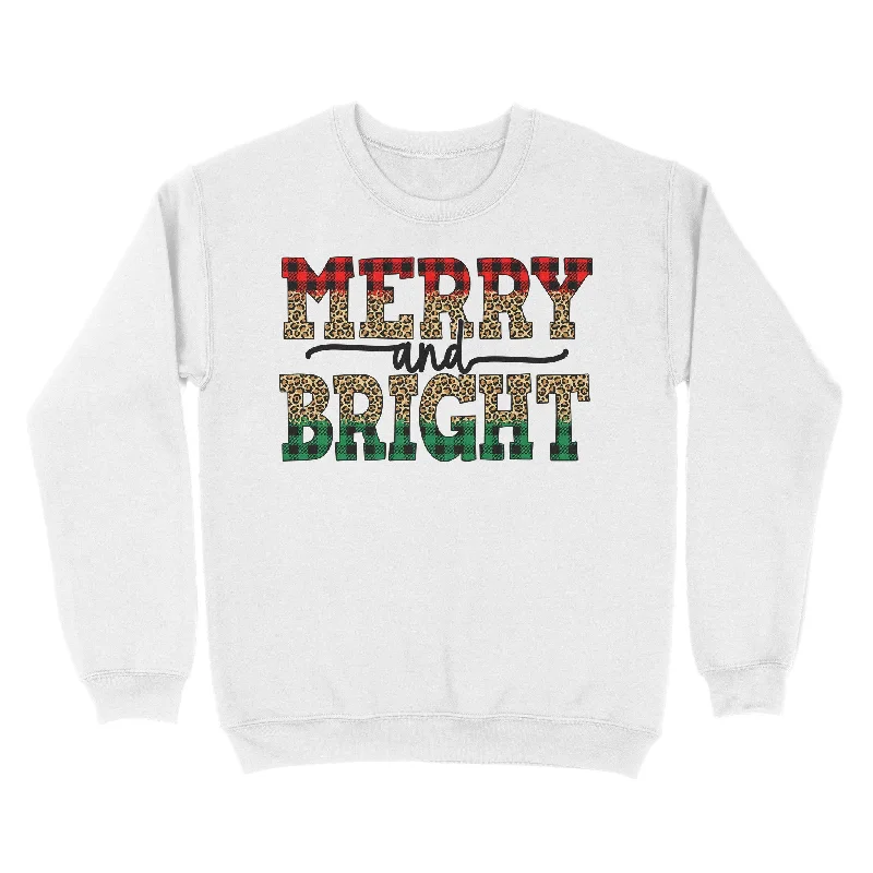 Merry and Bright Christmas Sweatshirt, buffalo plaid and leopard print Xmas Shirts FFS - IPHW1926 Merry and Bright Christmas Sweatshirt, buffalo plaid and leopard print Xmas Shirts FFS - IPHW1926