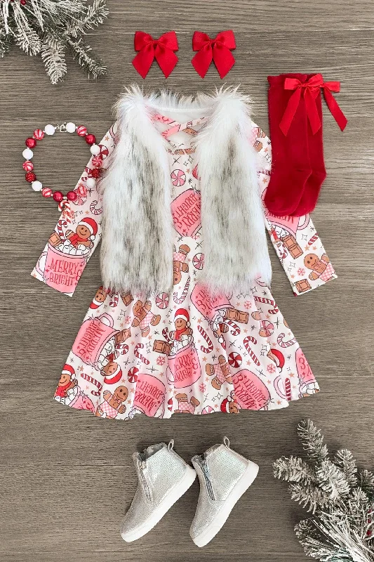 Santa Claus "Merry & Bright" Gingerbread Hot Cocoa Dress