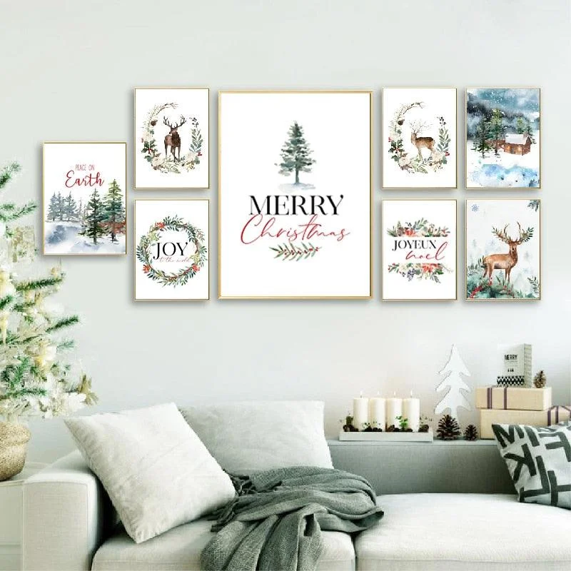 Christmas Classic Fireplace Setting Merry Christmas Theme Art Posters and Prints