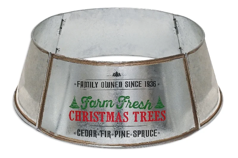 Metal Christmas Tree Collar - 18" Galvanized Tin Metal Rustic Bucket Base Skirt for Xmas Holiday Tree Bottom