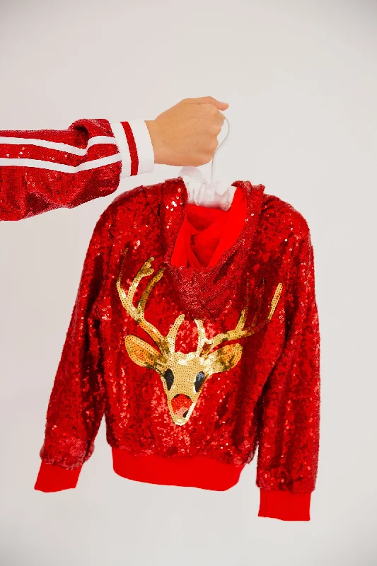 Christmas Sparkling Holiday Glow MINI KIDS RUDOLPH RED SEQUIN JACKET