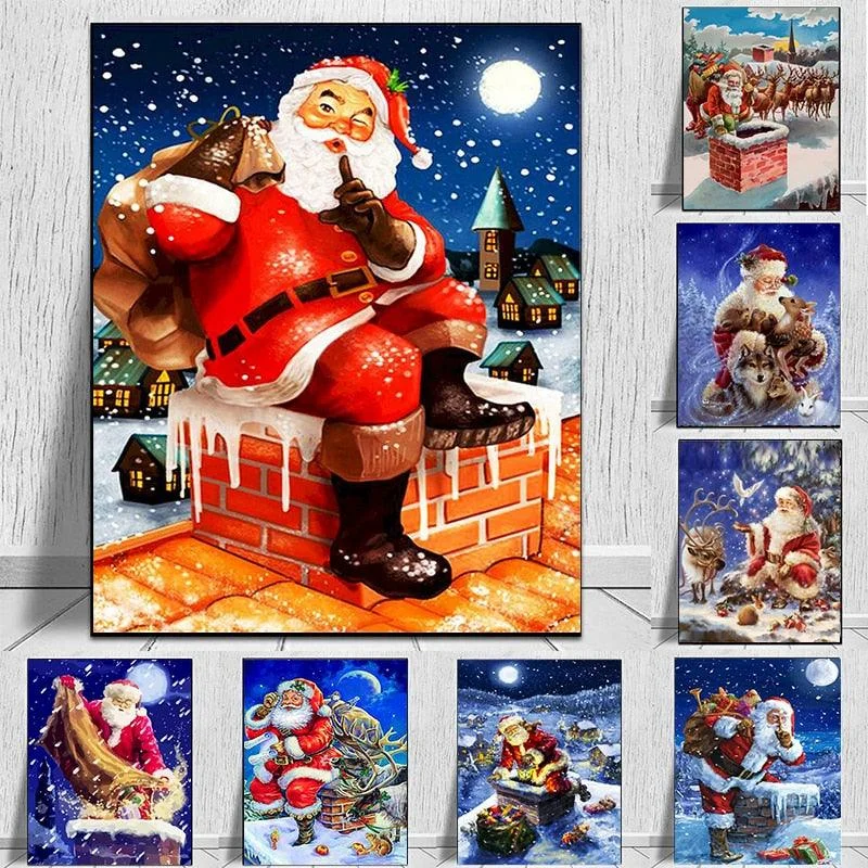 Christmas Cozy Indoor Fireplace Modern Christmas Tree Christmas Elk Snowman Santa Canvas Painting Christmas Cozy Indoor Fireplace Modern Christmas Tree Christmas Elk Snowman Santa Canvas Painting