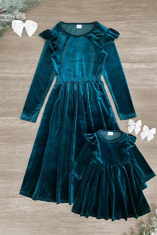 Holiday Lights Mom & Me - Green Velvet Dress