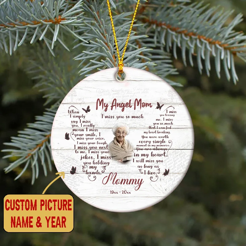 Mom Memorial Ornament - My Angel Mom, Christmas in Heaven, Mom Remembrance Home Decor, Memorial Gift for Loss of Mother in Memory| NOM169 Mom Memorial Ornament - My Angel Mom, Christmas in Heaven, Mom Remembrance Home Decor, Memorial Gift for Loss of Mother in Memory| NOM169