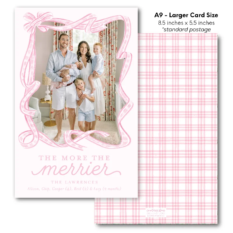 Holiday Lights 'More the Merrier' Holiday Card - A9 - Larger Card Size - Pink