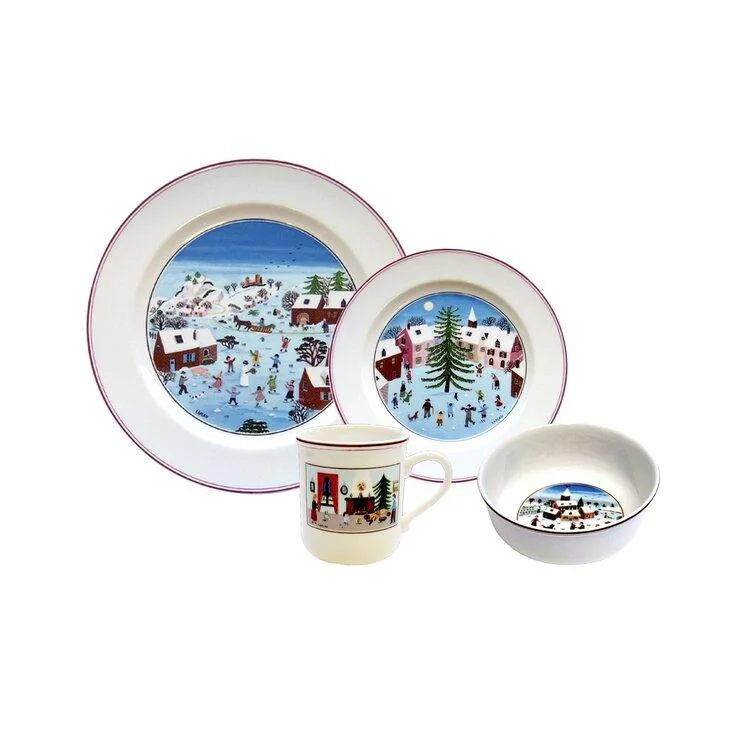 Christmas Baking Naif Christmas 4 Piece Porcelain China Dinnerware Set. Service for 1