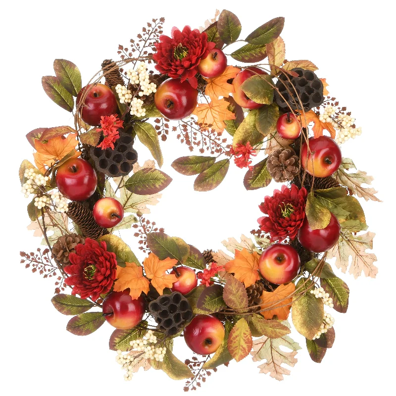 National Tree Company Artificial Autumn Wreath, Decorated with Pine Cones, Berry Clusters, Apples, Honeycombs, Maple Leaves, Autumn Collection, 22 Inches