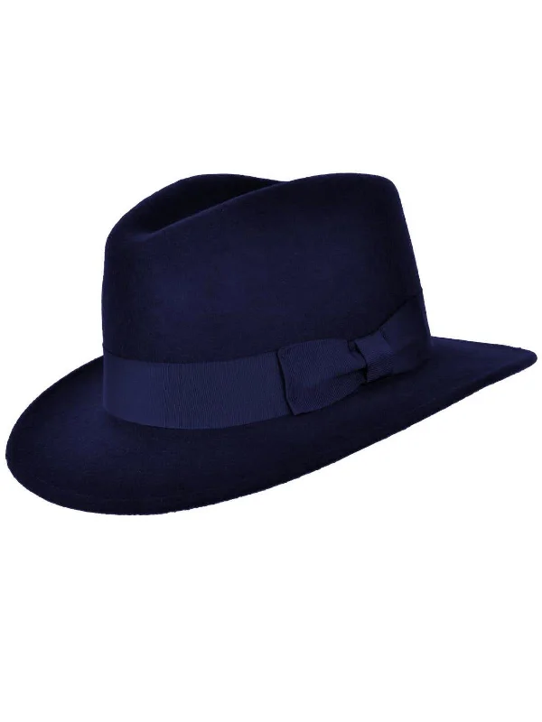 Navy Blue Vintage 1940s Style Wool Fedora