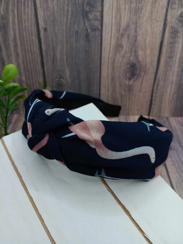 Christmas Caroling Navy Flamingo Headband w/ Top Knot
