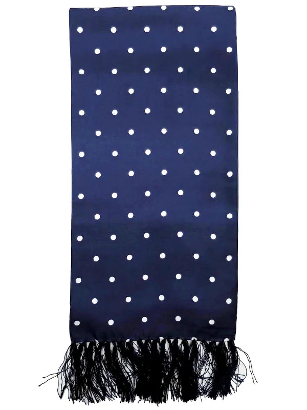 Christmas Festive Candle Arrangements Navy & White 100% Silk Polka Dot Aviator Scarf Christmas Festive Candle Arrangements Navy & White 100% Silk Polka Dot Aviator Scarf