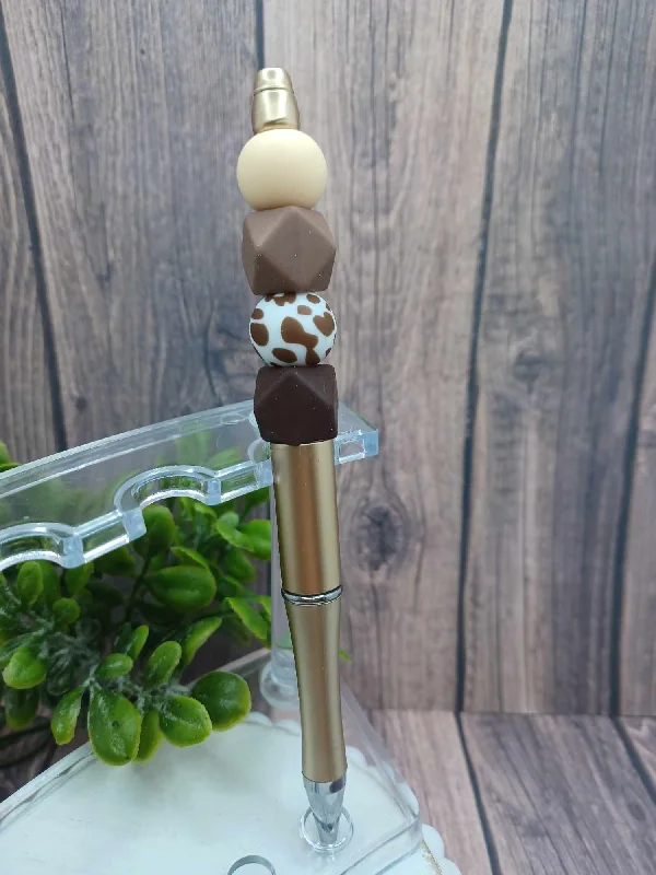 Christmas Family Traditions Neutral Brown & Cow Print Beaded Ink Pen