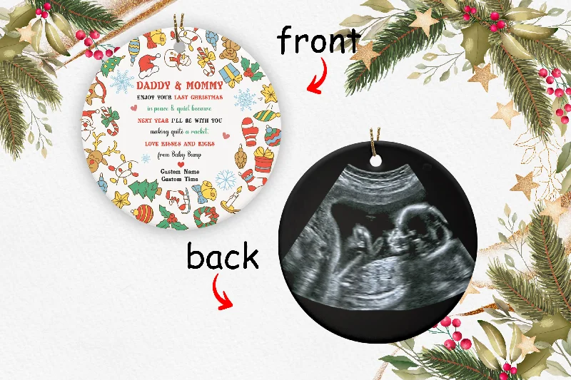 New Baby Ornament - Baby Bump Sonogram Custom Baby's First Christmas Circle Ornament 2 Sided New Parent Christmas Ornament for New Mom New Dad Expecting Parents Baby Reveal - JOR47 New Baby Ornament - Baby Bump Sonogram Custom Baby's First Christmas Circle Ornament 2 Sided New Parent Christmas Ornament for New Mom New Dad Expecting Parents Baby Reveal - JOR47