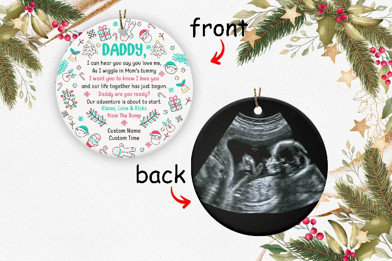 New Dad Ornament - Custom Sonogram of Baby Bump Ornament 2 Sided Circle Ornament Christmas Present for Daddy To Be Expecting Father Pregnancy Reveal New Baby Christmas Ornament - JOR51 New Dad Ornament - Custom Sonogram of Baby Bump Ornament 2 Sided Circle Ornament Christmas Present for Daddy To Be Expecting Father Pregnancy Reveal New Baby Christmas Ornament - JOR51
