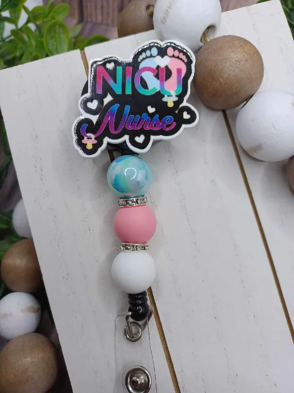 NICU Nurse Retractable Beaded Badge Reel