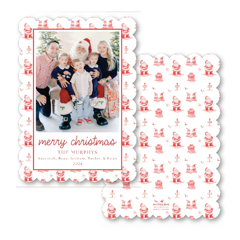Christmas Wrapping North Pole Toile Scallop Die-Cut Holiday Card
