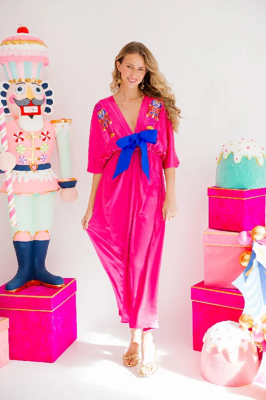 Christmas Snowflakes NUTCRACKER BOW PINK MAXI DRESS