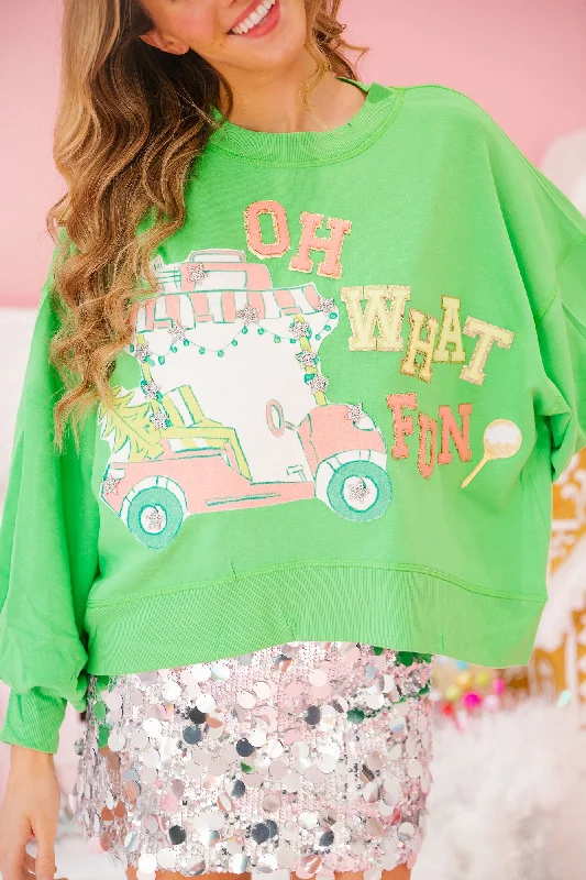 Christmas Glittering Snowy Roofs OH WHAT FUN GREEN PULLOVER
