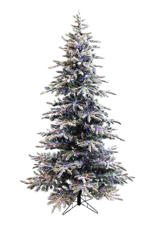 Christmas Wonderland OPEN BOX 7.5' Prelit Slim Snow Flocked Christmas Tree with Warm White & Multicolor Lights