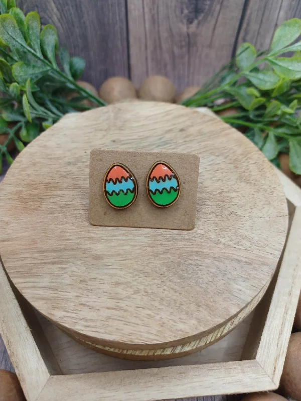 Christmas Family Time Orange, Blue, & Green Easter Egg Earrings