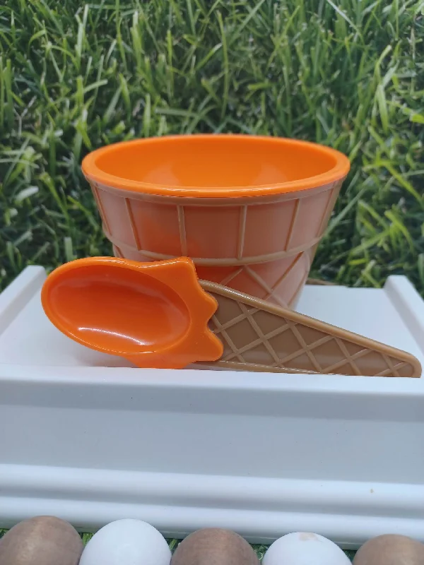 Christmas Ornaments Orange Ice Cream Waffle Cone Bowl w/ Spoon