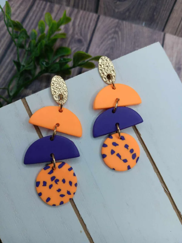 Christmas Holly Jolly Moments Orange & Purple Clay Style Earrings
