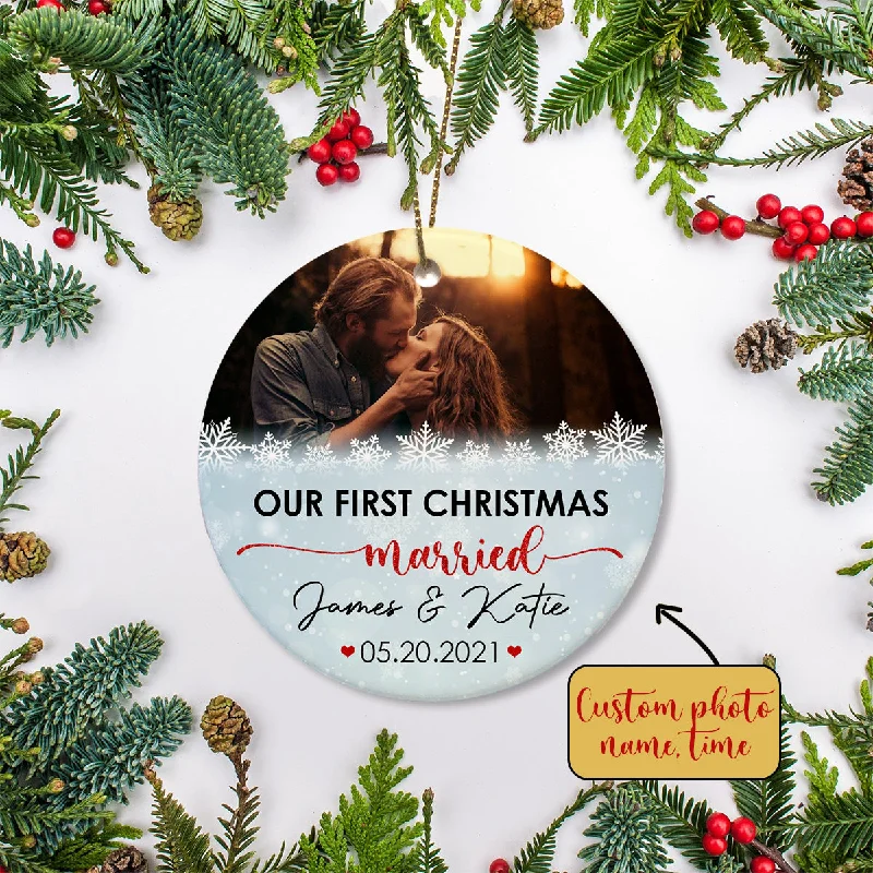 Our First Christmas - Personalized Ornament for New Married Couple, Xmas Tree Decor for Husband and Wife| NOM24 Our First Christmas - Personalized Ornament for New Married Couple, Xmas Tree Decor for Husband and Wife| NOM24