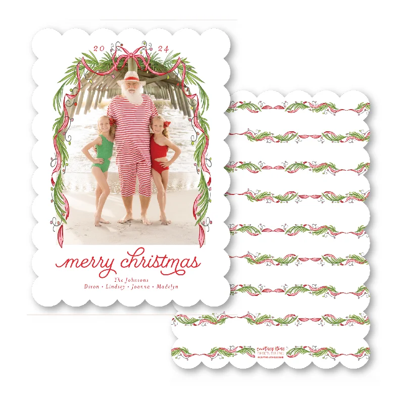 Christmas Traditions Palm Garland Scallop Die-Cut Holiday Card