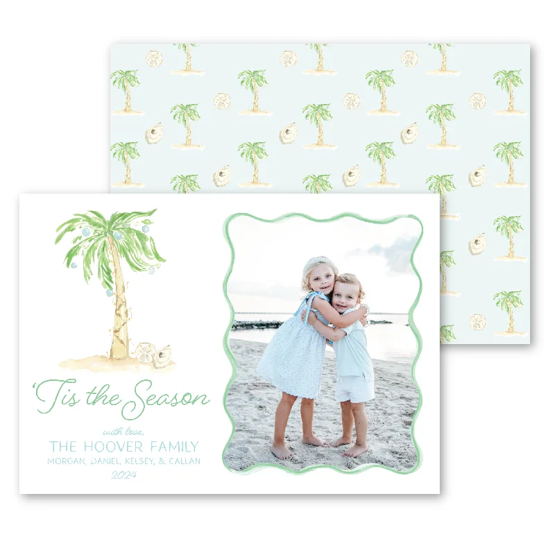 Christmas Snowflakes Palm Tree Holiday Card | Horizontal - Blue