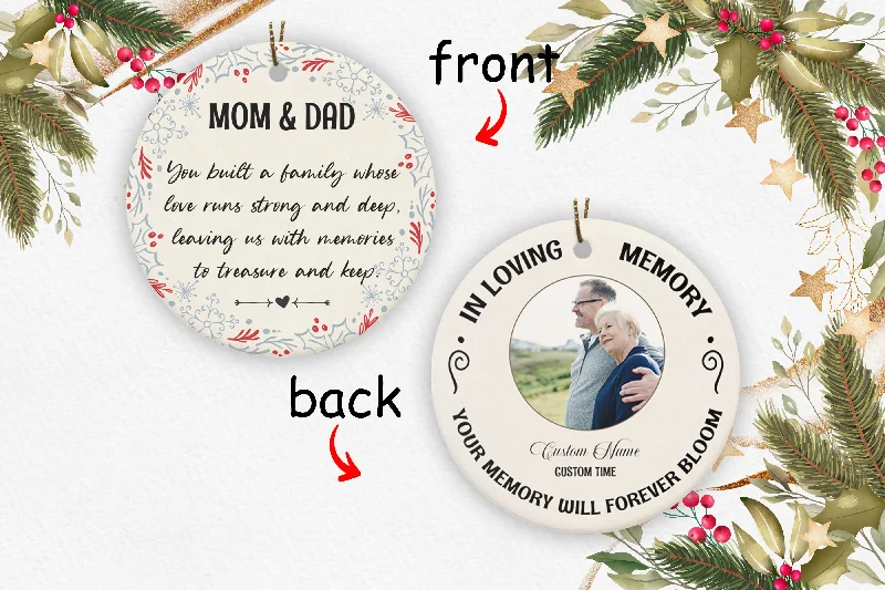 Parents Memorial Ornament - Personalized 2 Sided Circle Ornament Christmas Remembrance Ornament for Mom & Dad Parents Remembrance Ornament Keepsake Gift Parent Sympathy Gift - JOR86 Parents Memorial Ornament - Personalized 2 Sided Circle Ornament Christmas Remembrance Ornament for Mom & Dad Parents Remembrance Ornament Keepsake Gift Parent Sympathy Gift - JOR86