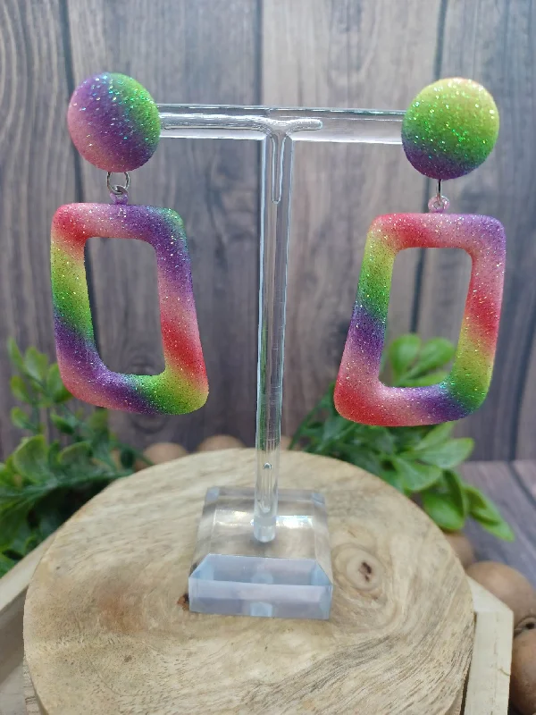 Christmas Fireplace Pastel Glitter Square Shaped Earrings