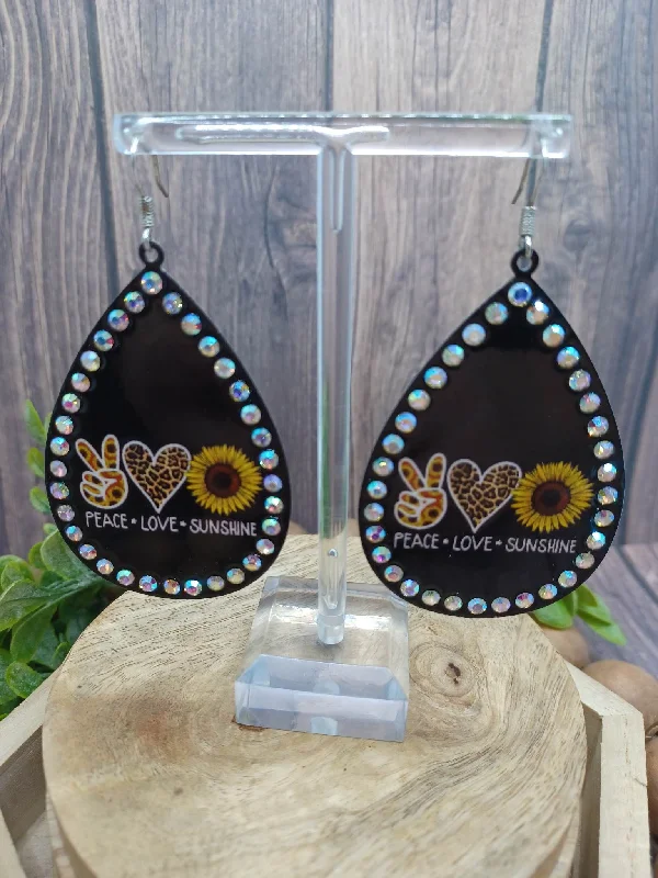 Christmas Celebration Peace, Love, & Sunshine Earrings w/ Mermaid Rhinestones