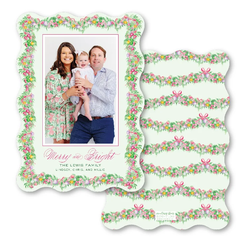 Christmas Handmade Pine Wreaths 'HAPPY Holidays' Wavy Die-Cut Holiday Card