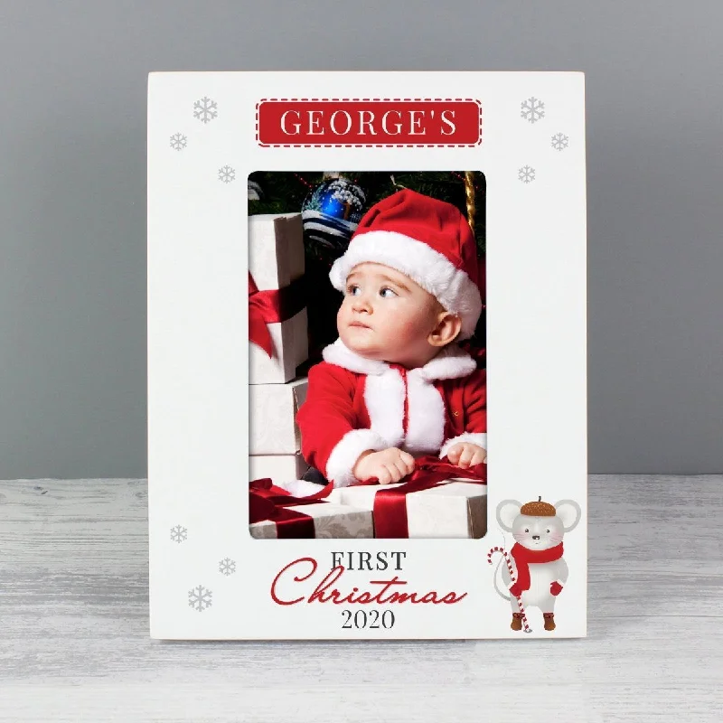 Personalised '1st Christmas' Mouse White 6x4 Inch Photo Frame