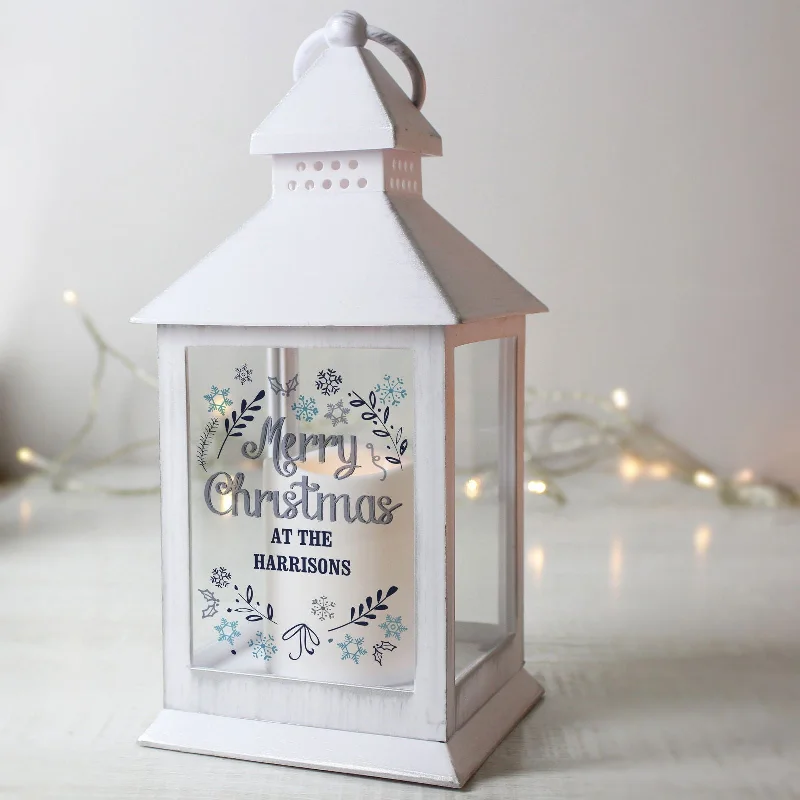 Christmas Enchanted Night Sky Personalised Christmas Frost White Lantern