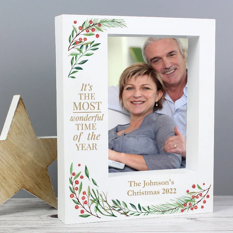 Personalised 'Wonderful Time Of The Year Christmas' 5x7 Inch Box Photo Frame