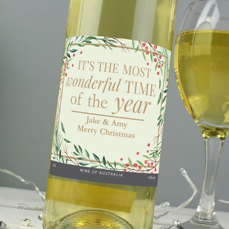 Personalised 'Wonderful Time Of The Year' Christmas White Wine