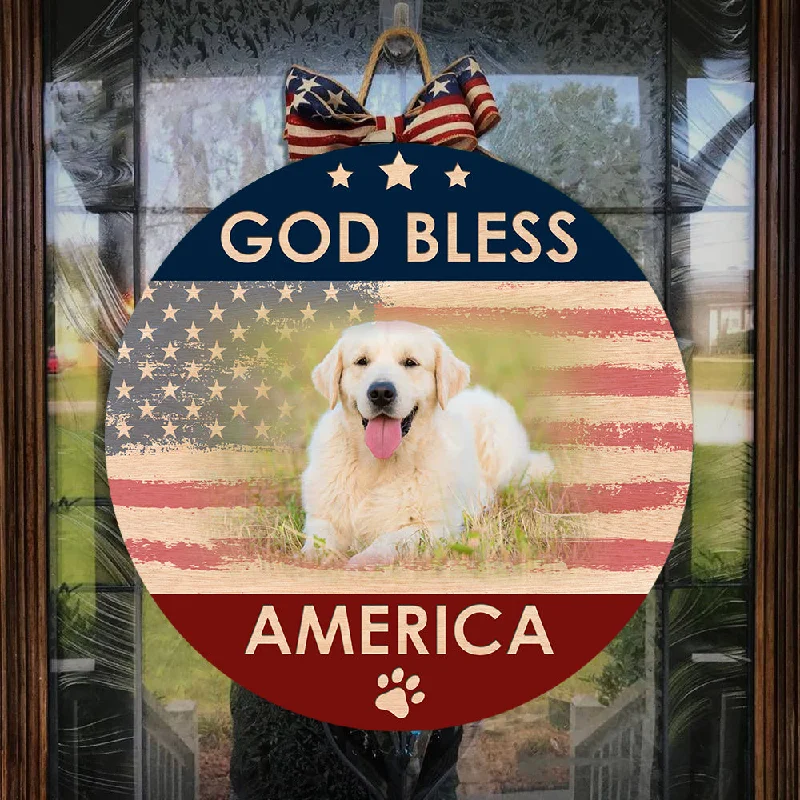 Personalized Dog Door Hanger| God Bless America Funny 4th Of July Welcome Door Sign, Dog Lover Decoration for Front Door, Wall, Home| JDH55 Personalized Dog Door Hanger| God Bless America Funny 4th Of July Welcome Door Sign, Dog Lover Decoration for Front Door, Wall, Home| JDH55