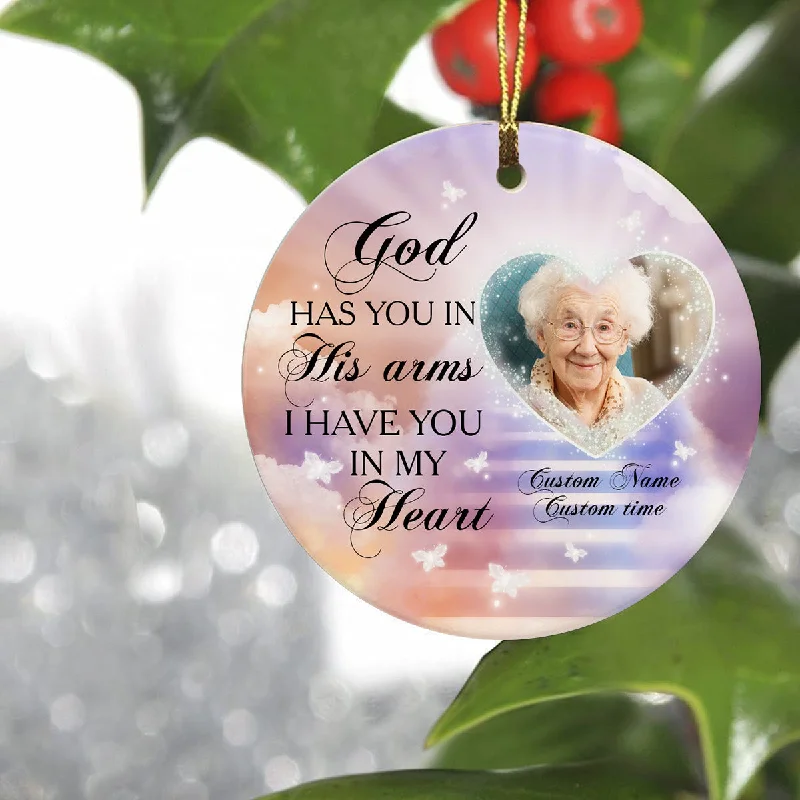 Personalized Memorial Ornament - God Has You in His Arms, Christmas in Heaven Remembrance Decor, Memorial Gift for Loss of A Loved One| NOM102 Personalized Memorial Ornament - God Has You in His Arms, Christmas in Heaven Remembrance Decor, Memorial Gift for Loss of A Loved One| NOM102